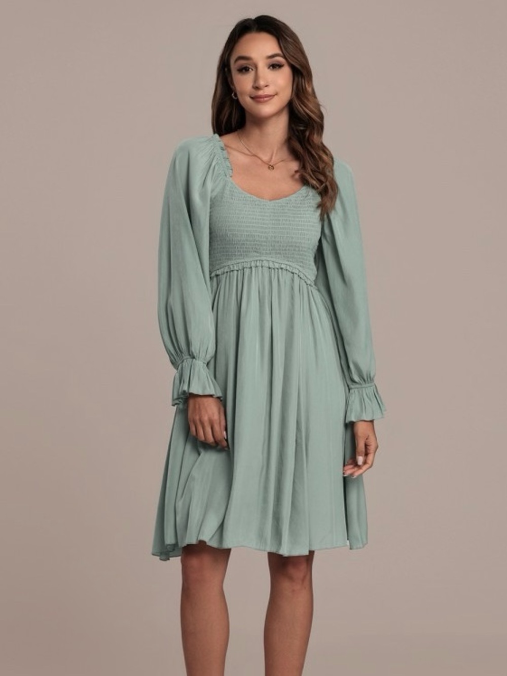 Three Bird Nest Slow Dance Smocked Mini Dress in Sage Green